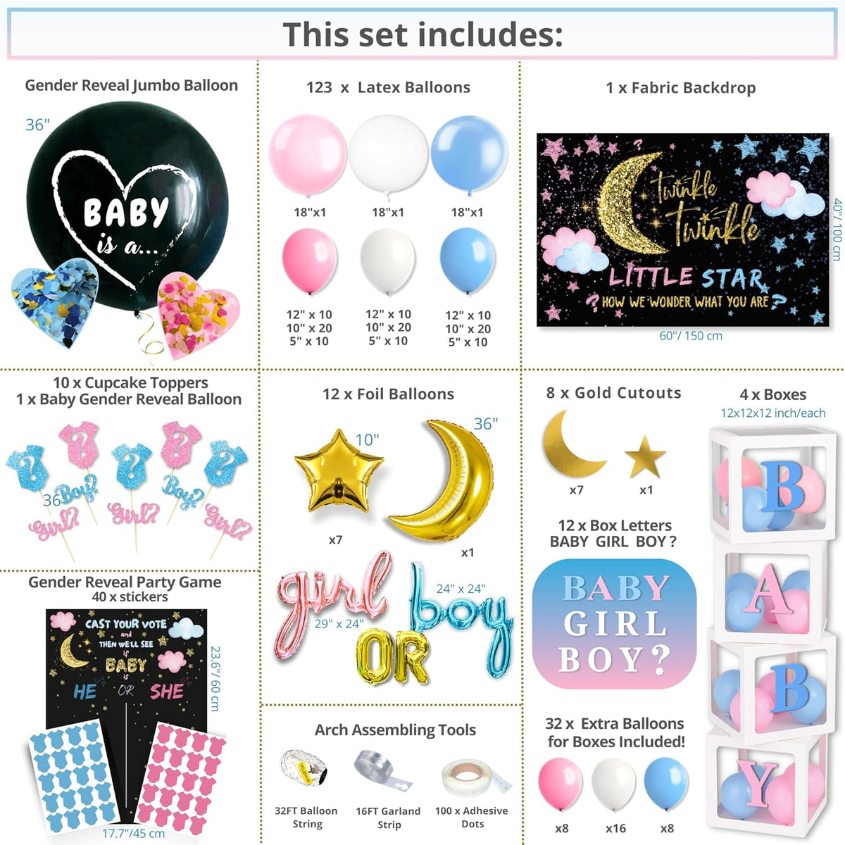 191 PC Premium Twinkle Twinkle Little Star Gender Reveal Decorations