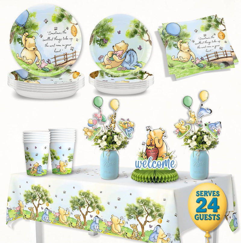 Winnie Baby Shower Decorations – Pooh Plates, Napkins & Tablecloth