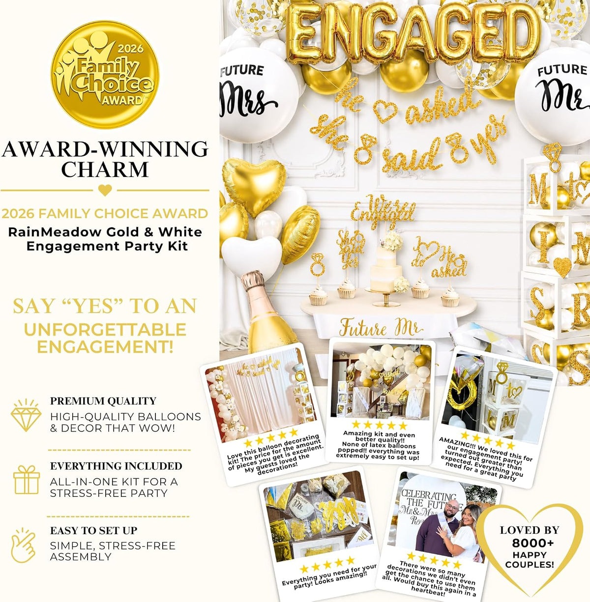 Engagement Party Decorations , Gold and White Bridal Decorations