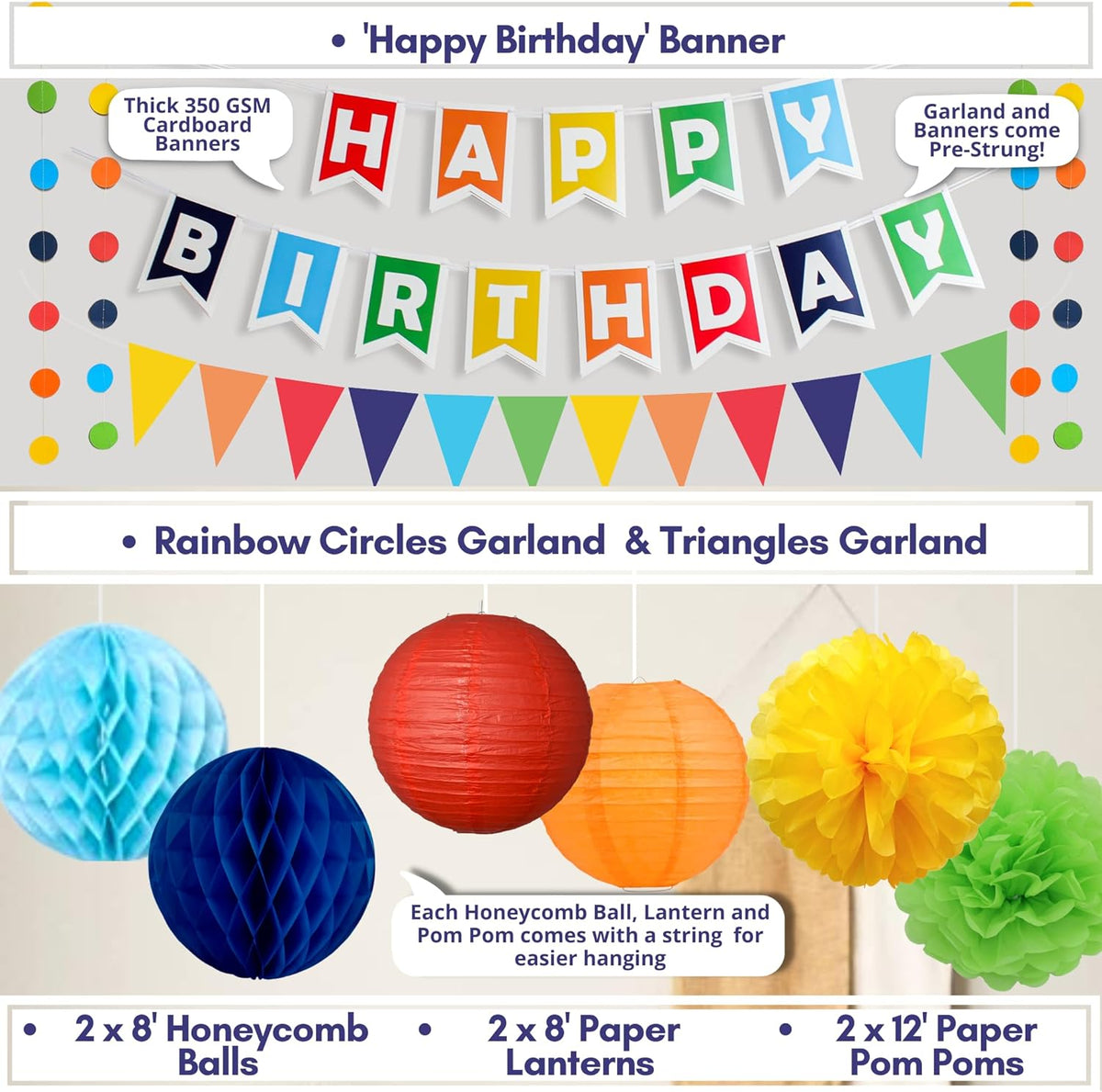Rainbow Party-Decorations Paper-Garland Streamers Banner - 52ft Colorful Theme Boy Girl Kids Birthday Favors Supplies,Baby Shower Wedding Hanging