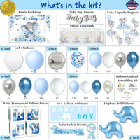 187 pc Premium Elephant Baby Shower Decorations for Boy