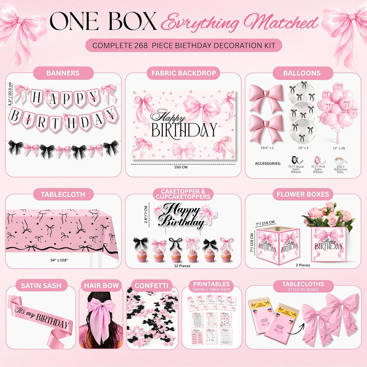 Pink Bow Birthday Decorations