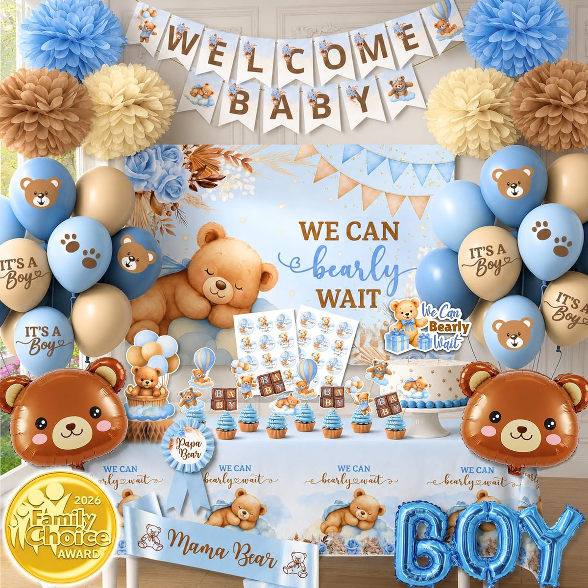 We Can Bearly Wait Baby Shower Decorations Kit for Boy