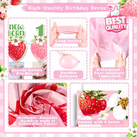 Berry First Birthday Decorations Set - Strawberry 1st Birthday Decorations Girl with Banner, Balloons, High Chair Tutu, Cake Toppers, Milestone Garland & More for Baby Girls