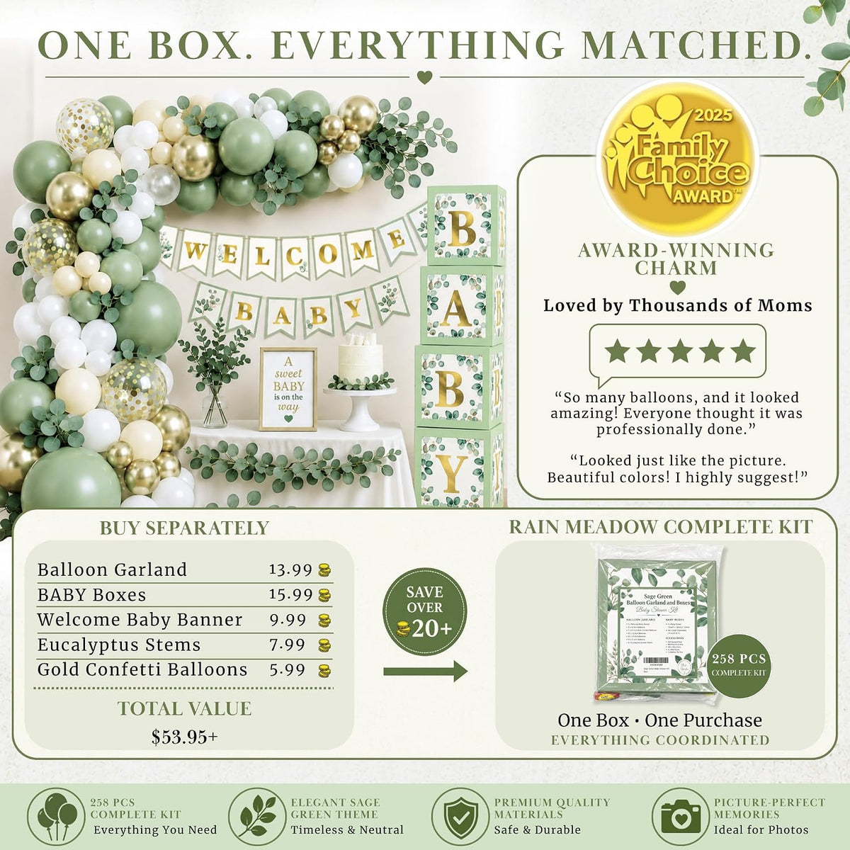 Sage Green Baby Shower Decorations, Gender Neutral