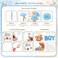 RainMeadow 95 Pc We Can Bearly Wait Baby Shower Decorations Kit for Boy - Backdrop Banner Balloons Pom Poms Cake Toppers Blue - Teddy Bear Baby Shower Decorations
