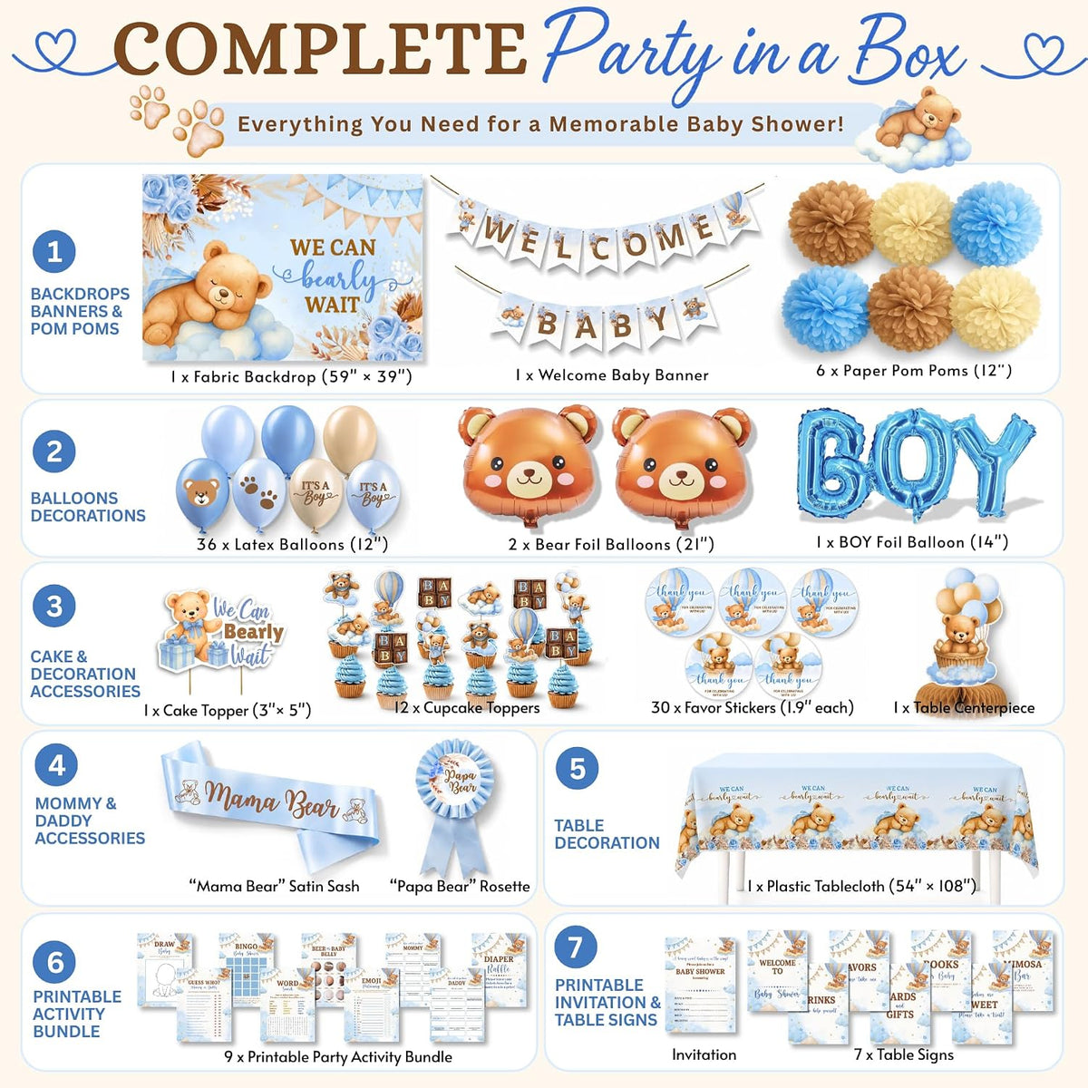 We Can Bearly Wait Baby Shower Decorations Kit for Boy