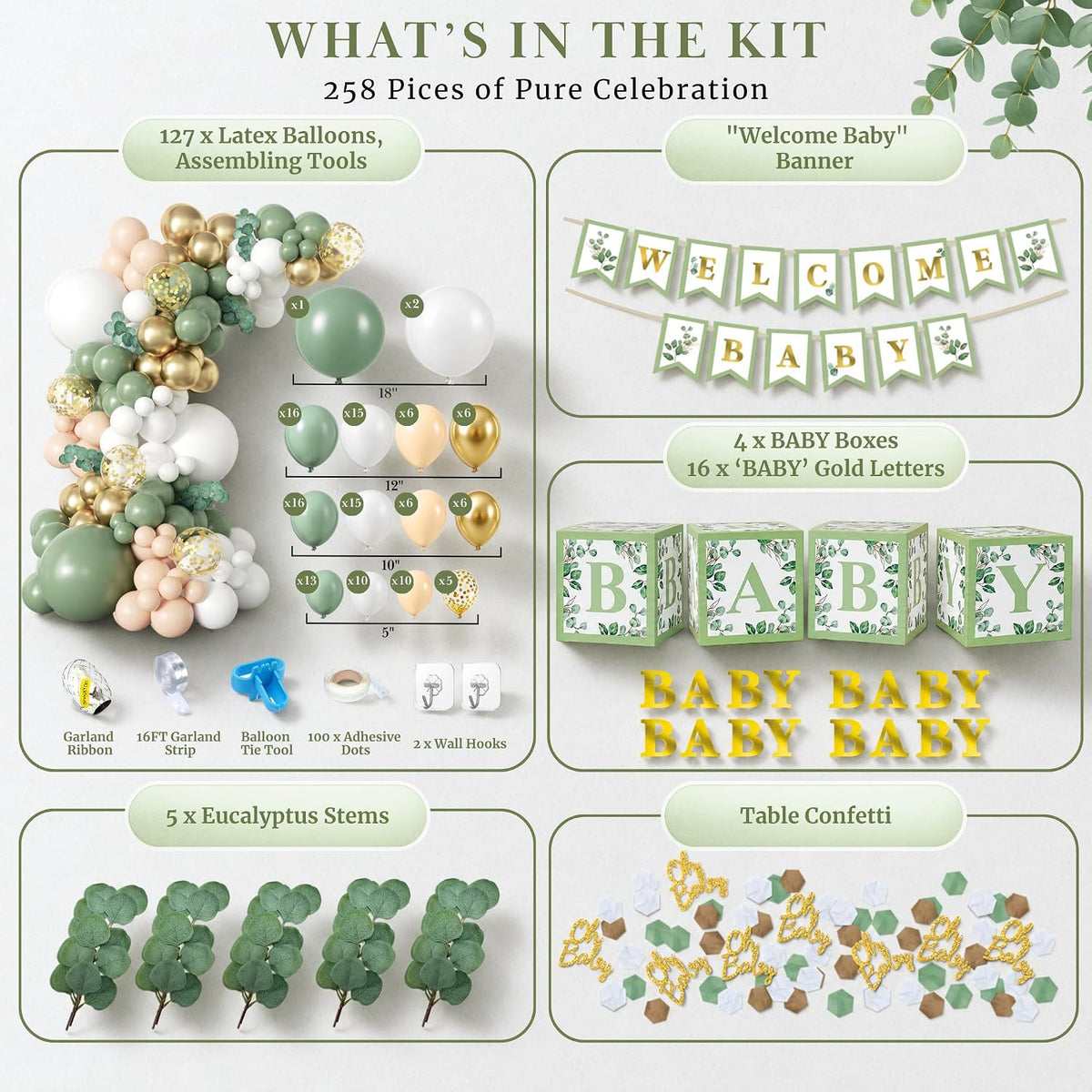 Sage Green Baby Shower Decorations, Gender Neutral