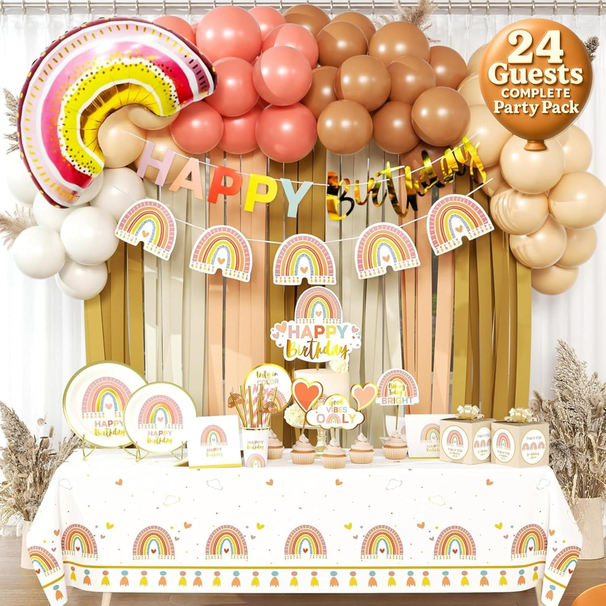 310 Pc Boho Birthday Decorations , Rainbow Party Decorations.