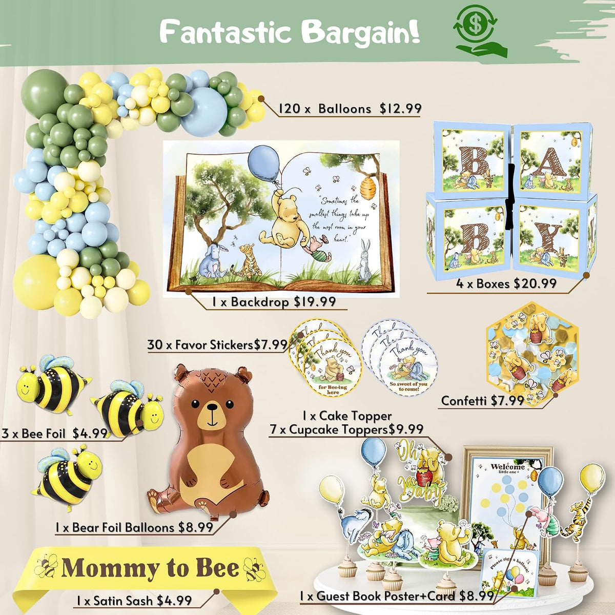 Winnie the Pooh Baby Shower Decorations Kit