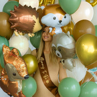 RainMeadow Woodland Animal Baby Shower Decorations - Forest Animal Theme Kit for Boy or Girl with Backdrop, Balloons, Banners, Tablecloth