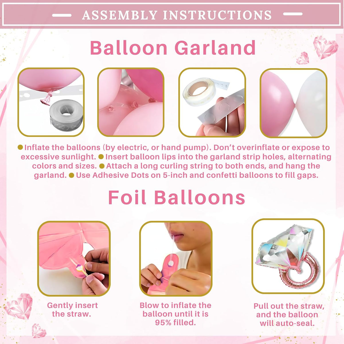 Rose Gold Bridal Shower Decorations 2 in 1 Set - Balloon Garland Arch and Boxes.