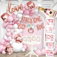 Rose Gold Bridal Shower Decorations 2 in 1 Set - Balloon Garland Arch and Boxes.
