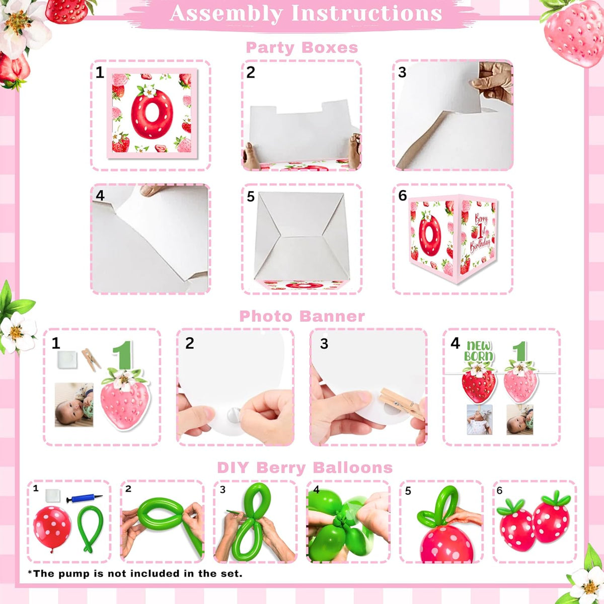 Berry First Birthday Decorations Set - Strawberry 1st Birthday Decorations Girl with Banner, Balloons, High Chair Tutu, Cake Toppers, Milestone Garland & More for Baby Girls