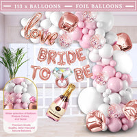 Rose Gold Bridal Shower Decorations 2 in 1 Set - Balloon Garland Arch and Boxes.