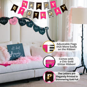 Happy Birthday Banner for Girls & Women | Hot Pink, Black & Gold | Kate Spade inspired.