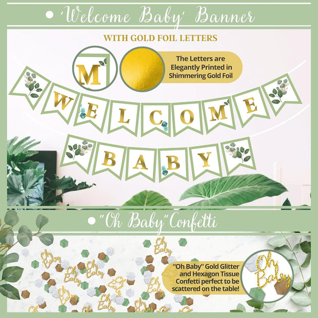 Sage Green Baby Shower Decorations, Gender Neutral