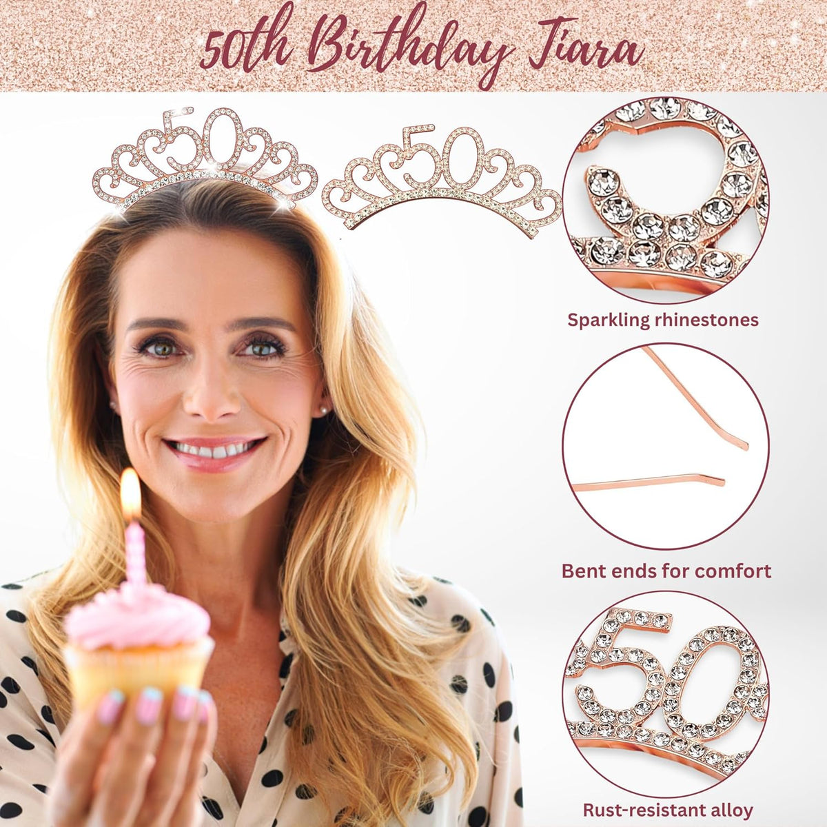 50th Birthday Decorations for Women 40 pc - Party Supplies - Black and Rose Gold Theme