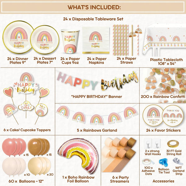 310 Pc Boho Birthday Decorations , Rainbow Party Decorations.