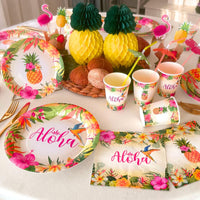 RainMeadow 209 pc Luau Birthday Party Decorations Set for 25 guests - Hawaiian Theme with Aloha Banner, Balloons, Flamingo, Tableware - Tropical Luau Party Supplies