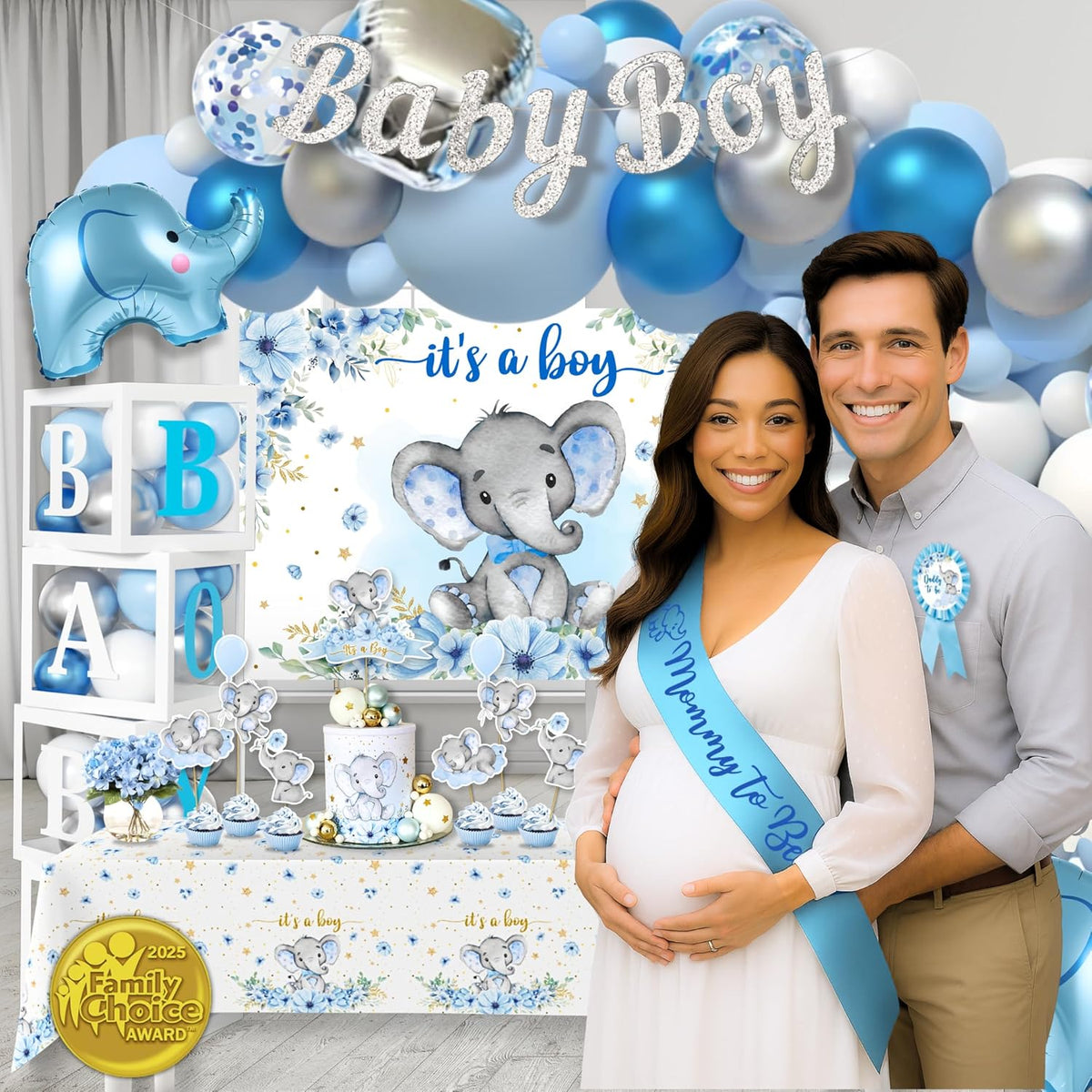 187 pc Premium Elephant Baby Shower Decorations for Boy