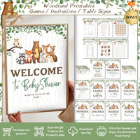 RainMeadow Woodland Animal Baby Shower Decorations - Forest Animal Theme Kit for Boy or Girl with Backdrop, Balloons, Banners, Tablecloth
