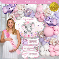 169 pc Premium Pink Elephant Baby Shower Decorations Girl