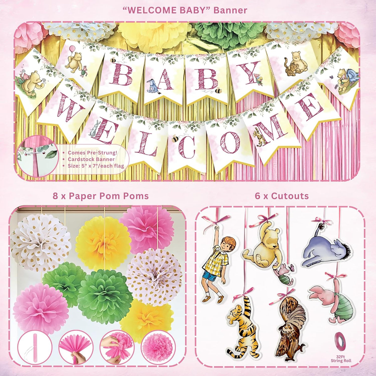 Pink Winnie Baby Shower Decorations