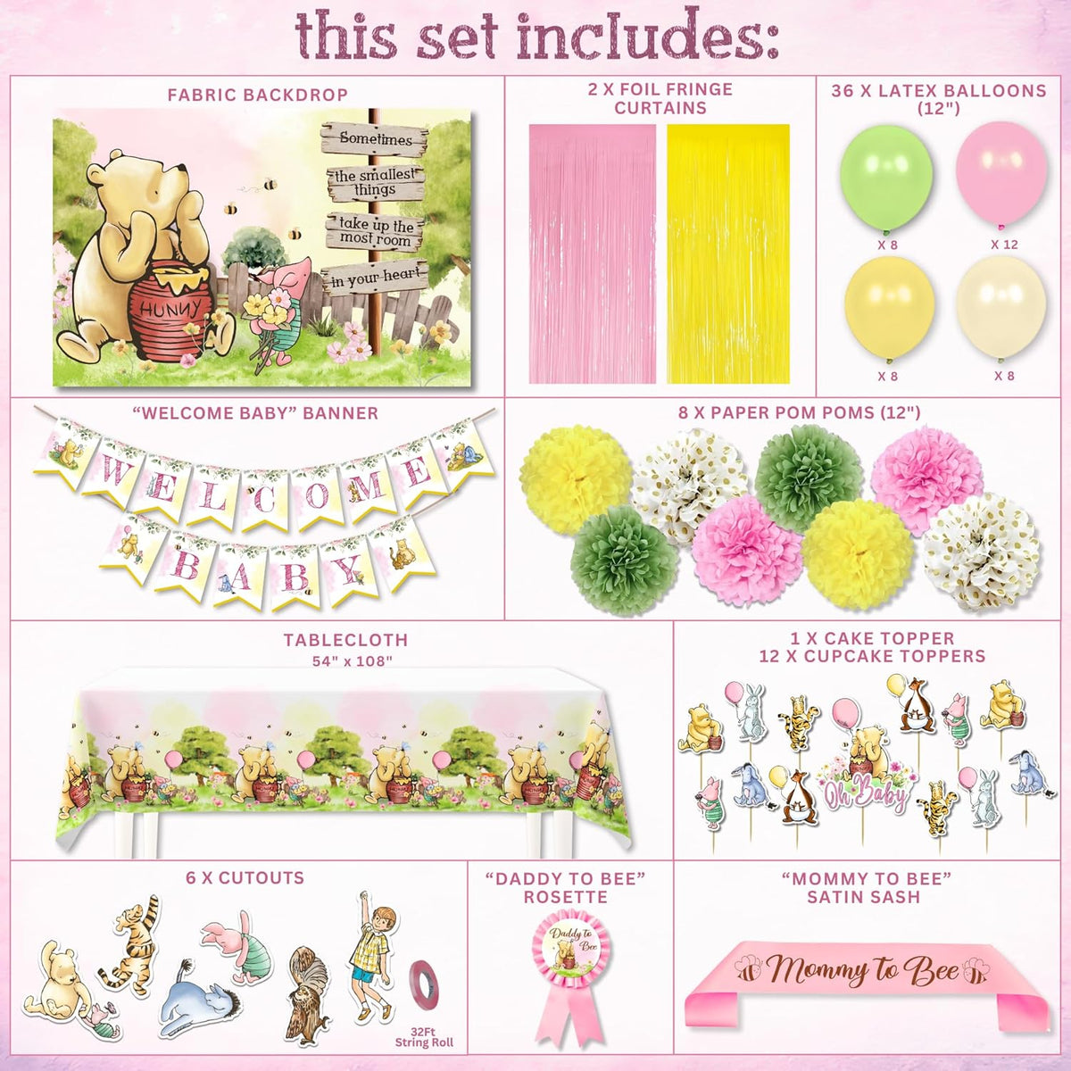 Pink Winnie Baby Shower Decorations