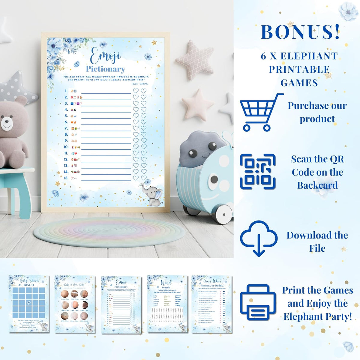 187 pc Premium Elephant Baby Shower Decorations for Boy