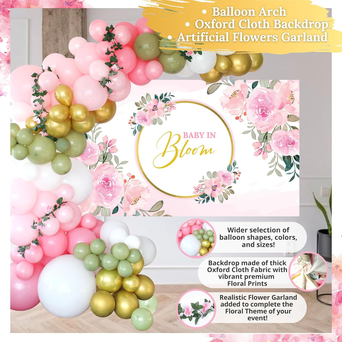 338 PC Baby in Bloom Baby Shower Decorations for Girl. Rain Meadow