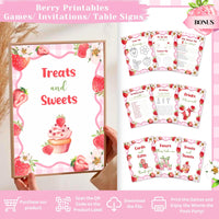 Berry First Birthday Decorations Set - Strawberry 1st Birthday Decorations Girl with Banner, Balloons, High Chair Tutu, Cake Toppers, Milestone Garland & More for Baby Girls