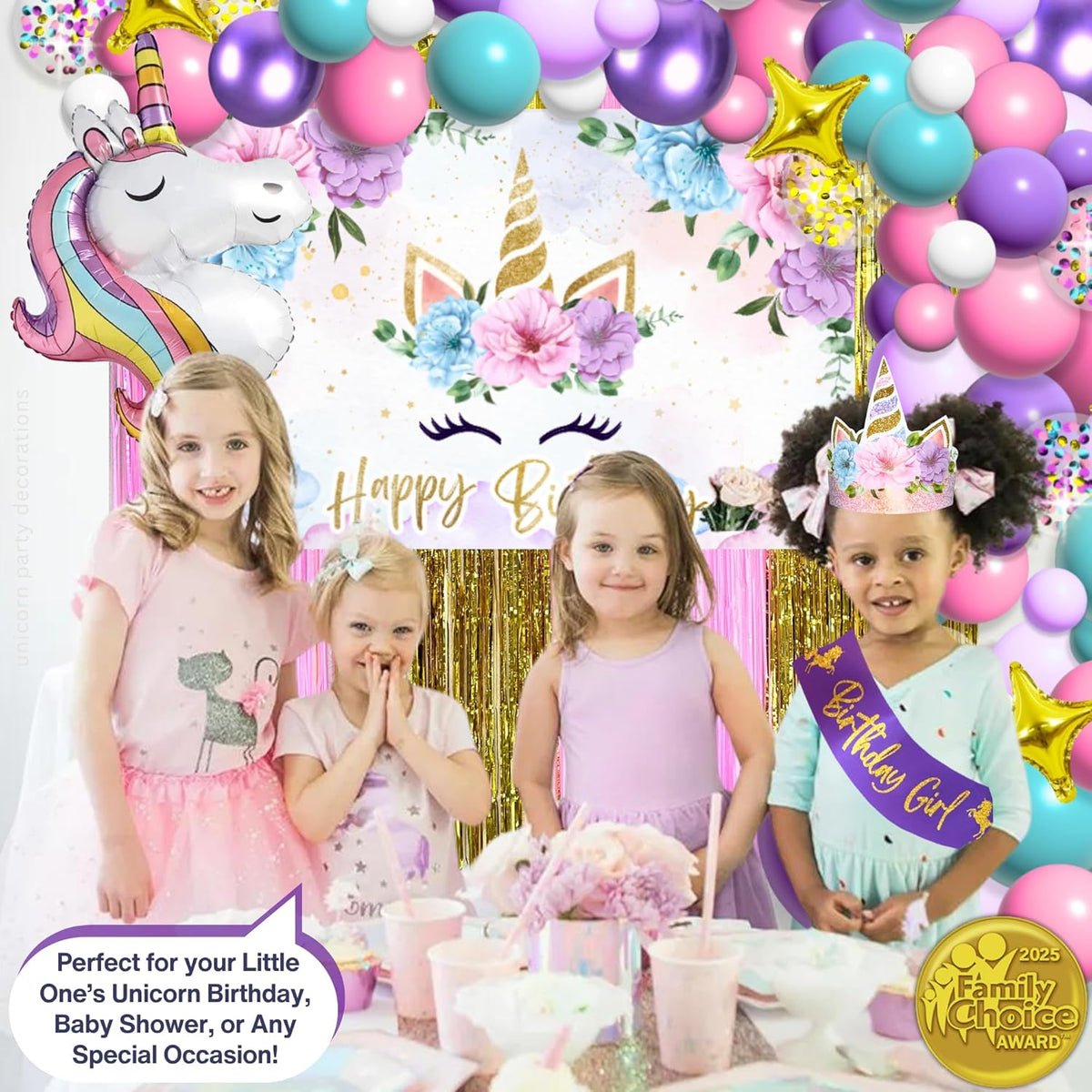 Unicorn Birthday Decorations for Girls Kit.