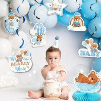 Bear Centerpieces for Tables | Blue Bear Baby Shower Party Hanging Swirls Decorations