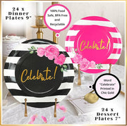 Hot Pink Party Decorations Disposable Tableware Set Serves 24