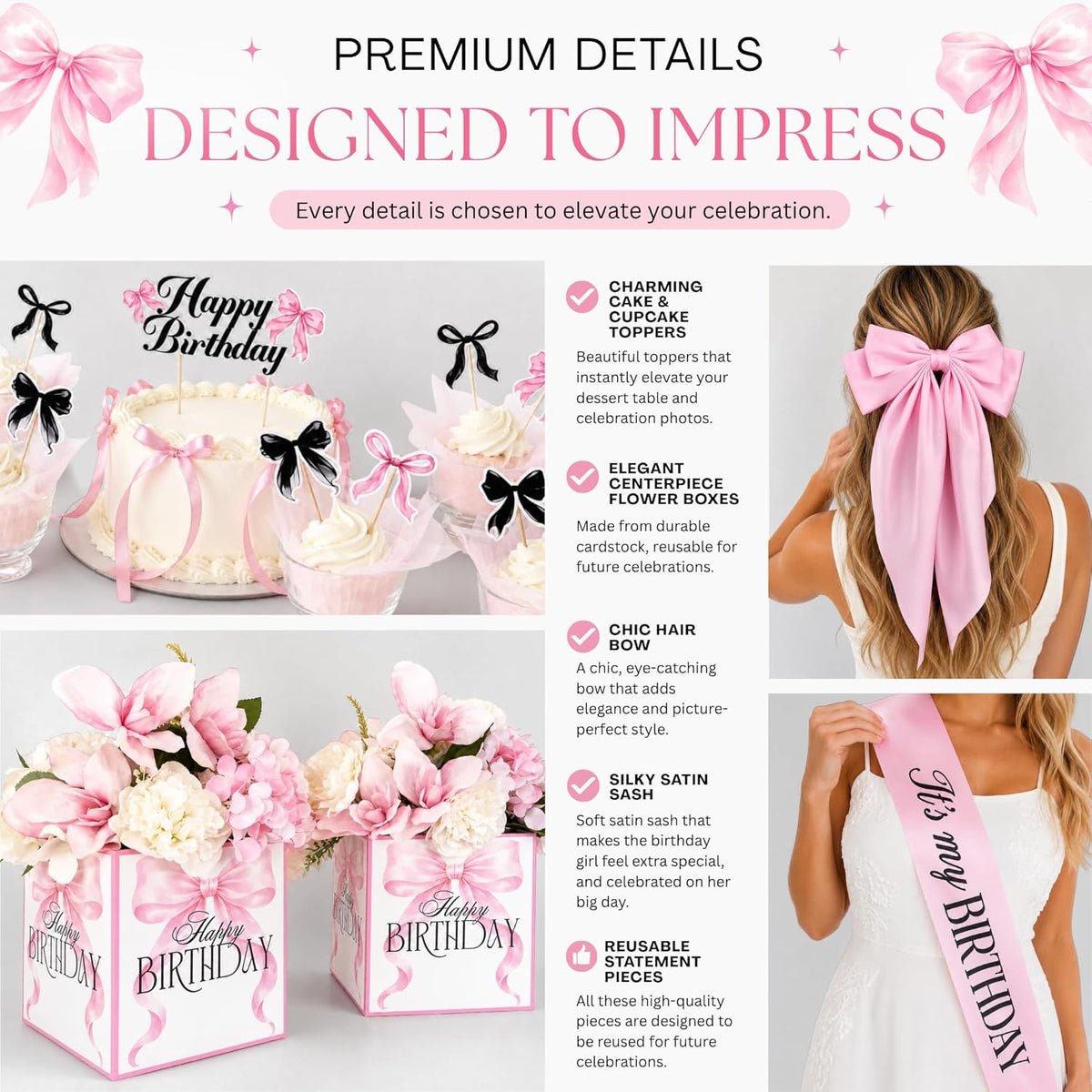 Pink Bow Birthday Decorations