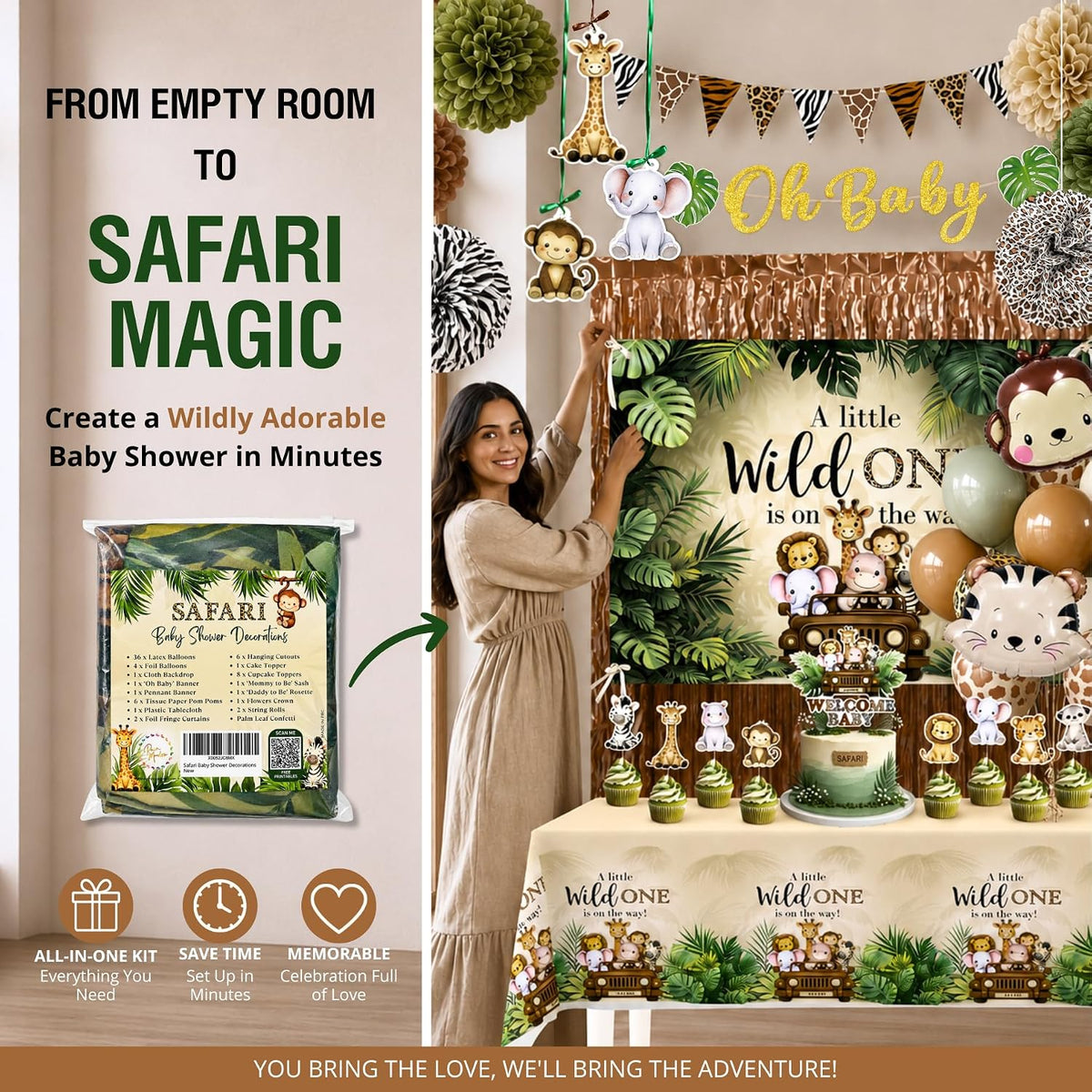 Safari Baby Shower Decorations, Jungle Animal Party Set