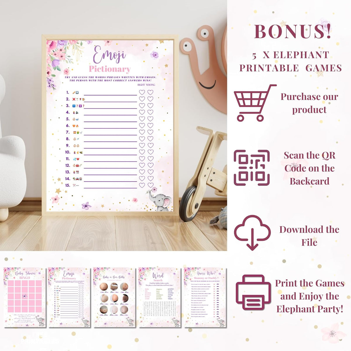 169 pc Premium Pink Elephant Baby Shower Decorations Girl