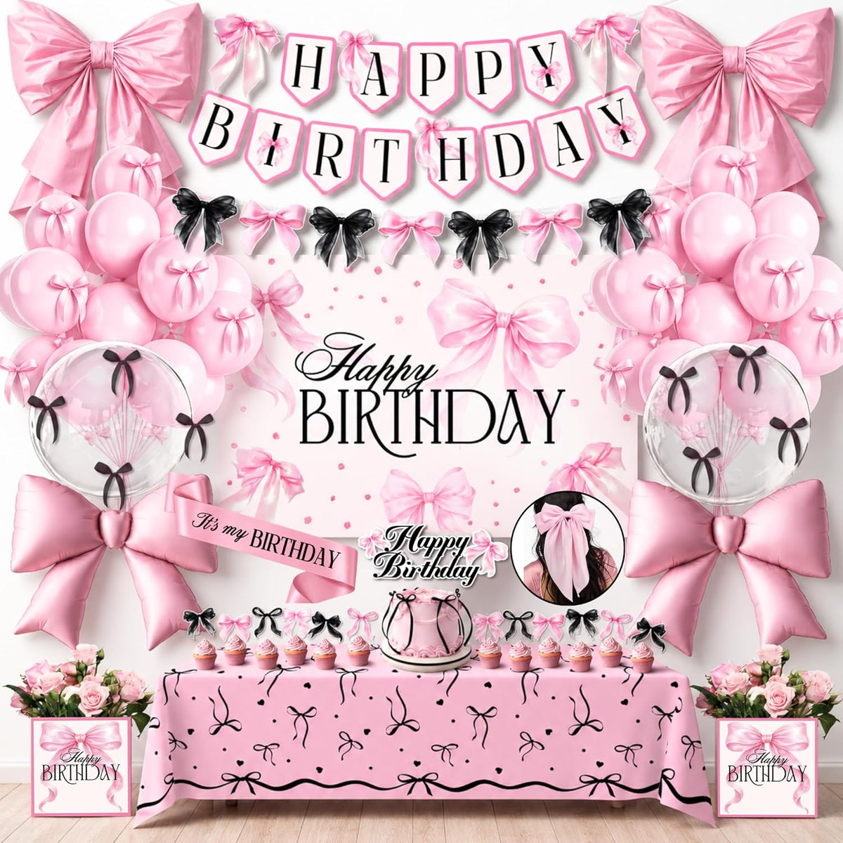 Pink Bow Birthday Decorations