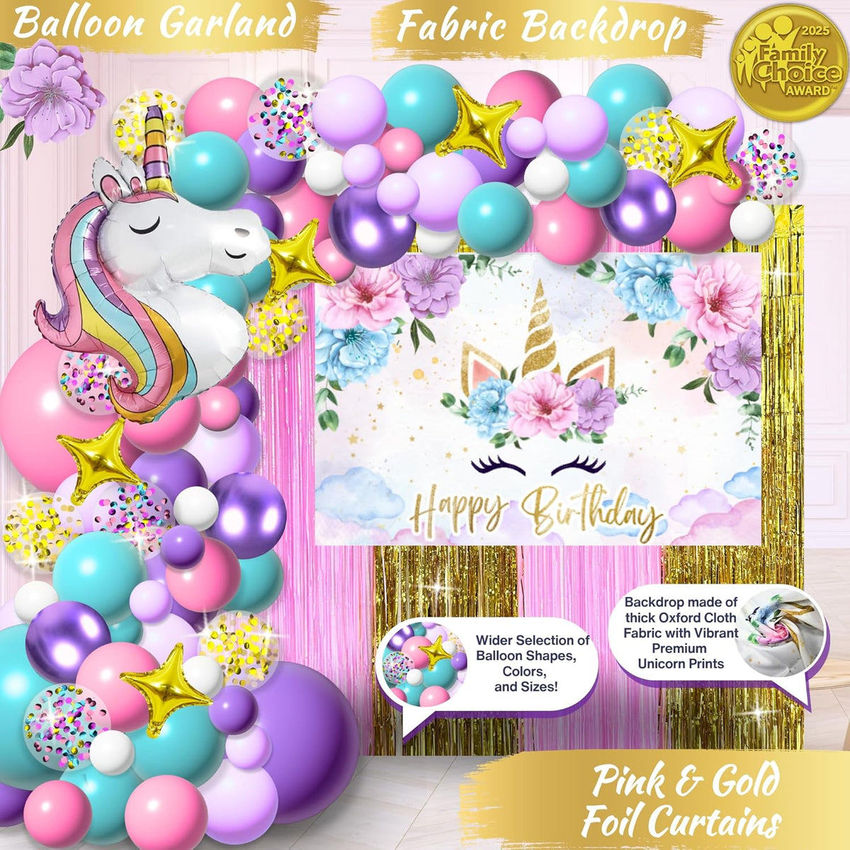 Unicorn Birthday Decorations for Girls Kit.