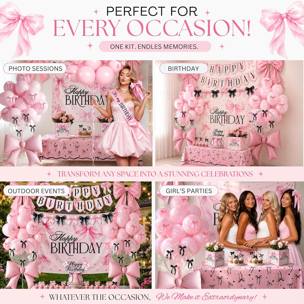 Pink Bow Birthday Decorations