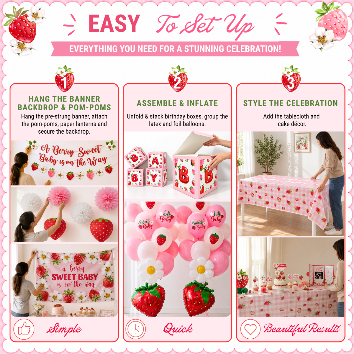 Berry Sweet Baby Shower Decorations, Strawberry Theme Set