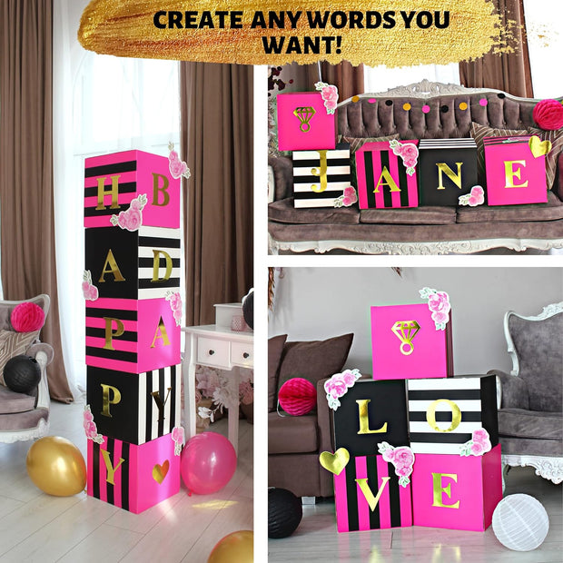 Hot Pink Balloon Boxes | Black and Pink Decorations for Birthday.