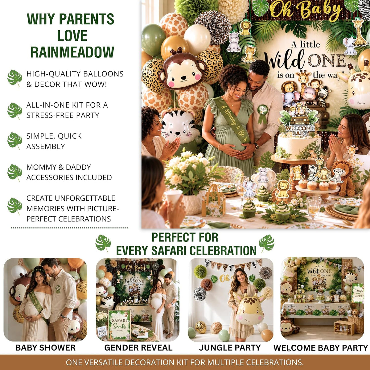Safari Baby Shower Decorations, Jungle Animal Party Set