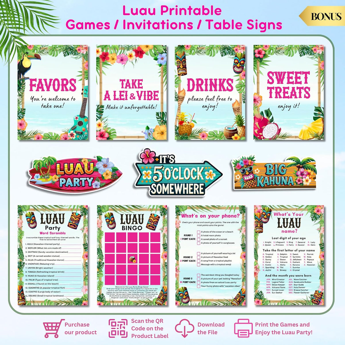 RainMeadow 209 pc Luau Birthday Party Decorations Set for 25 guests - Hawaiian Theme with Aloha Banner, Balloons, Flamingo, Tableware - Tropical Luau Party Supplies