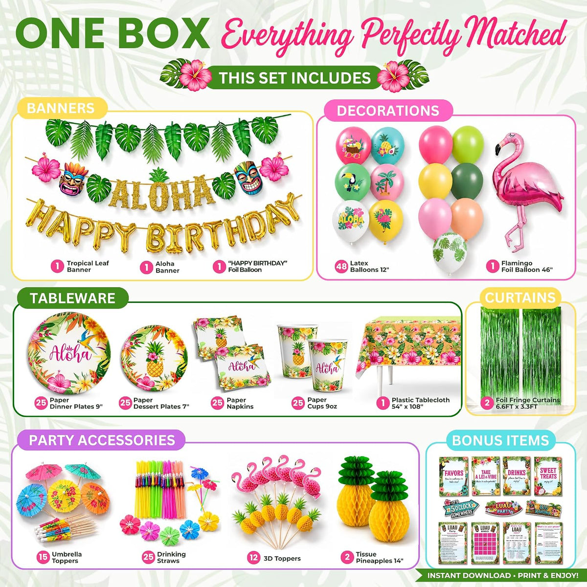 Luau Birthday Party Decorations Set for 25 guests