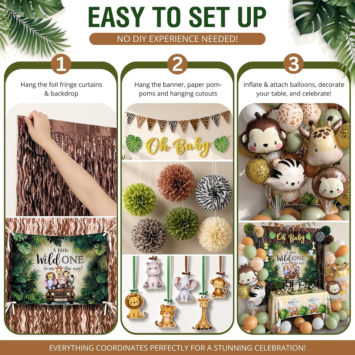 Safari Baby Shower Decorations, Jungle Animal Party Set