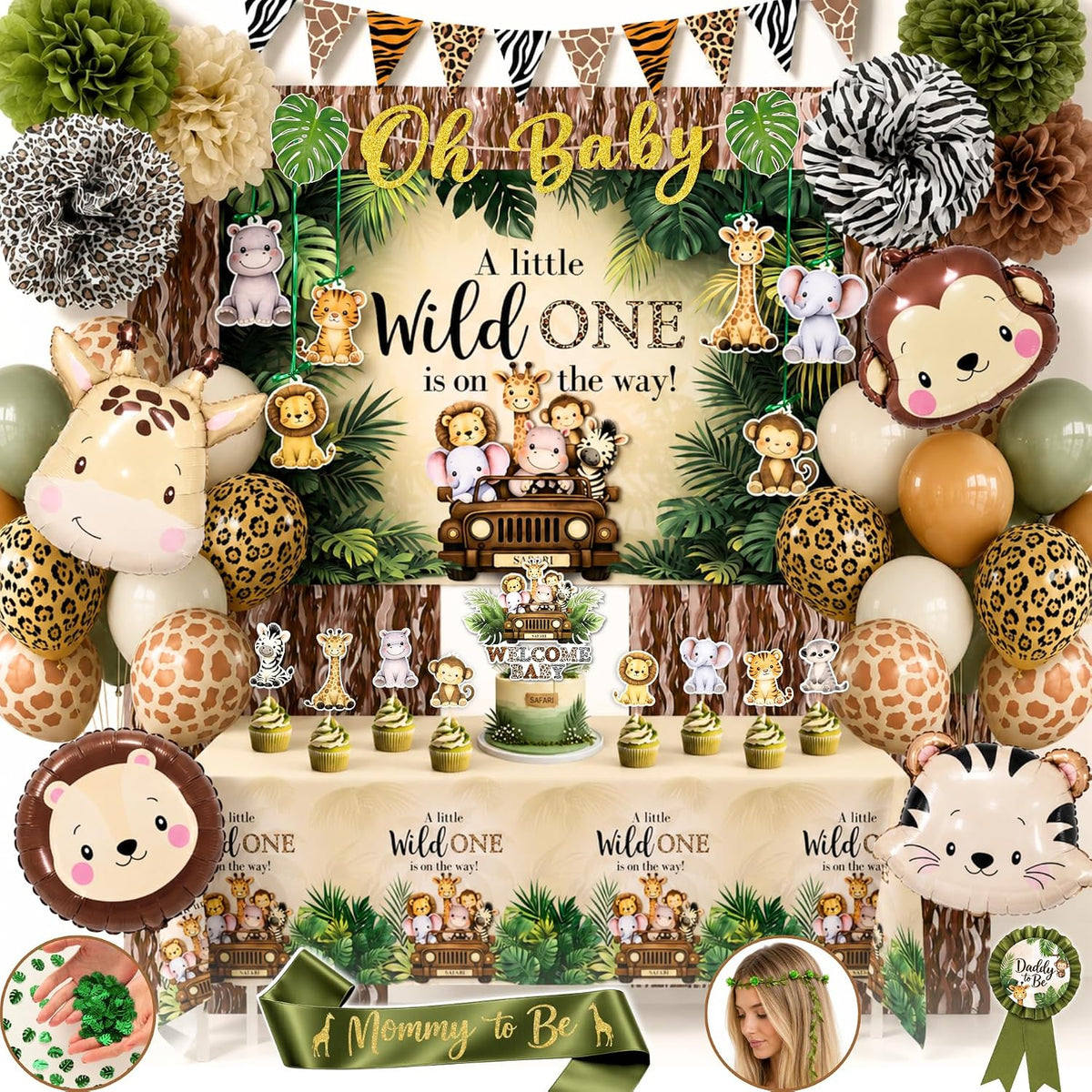 Safari Baby Shower Decorations, Jungle Animal Party Set
