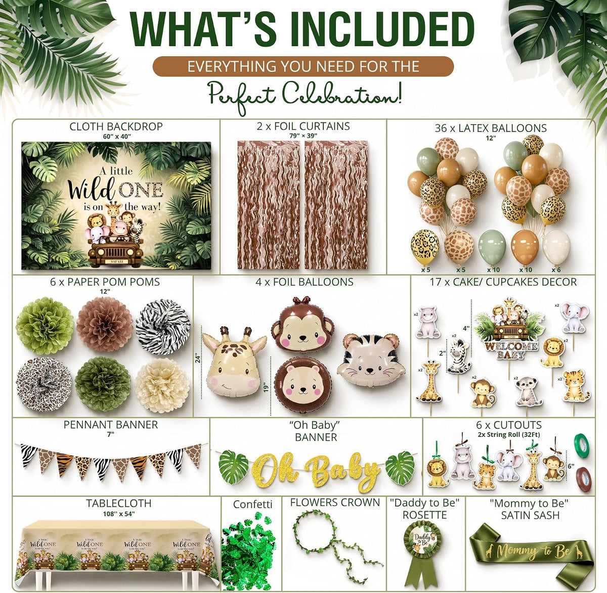 Safari Baby Shower Decorations, Jungle Animal Party Set