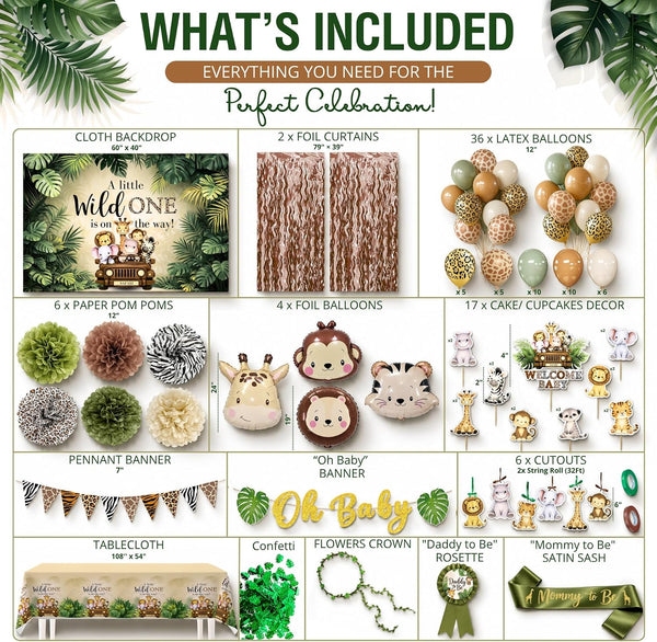 Safari Baby Shower Decorations, Jungle Animal Party Set